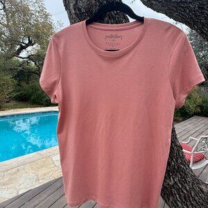 PERUVIAN CONNECTION Coral Pima Cotton Knit Short Sleeve Tee Top Crew Neck Size M